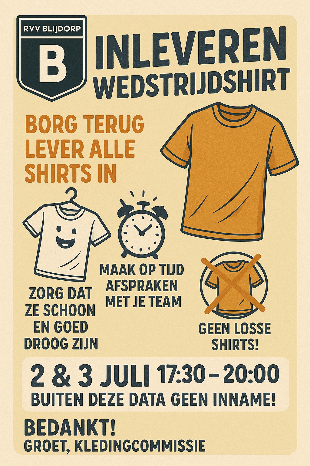 Inleveren Wedstrijdkleding,materialen (hesjes,hoedjes) en benodige hulp